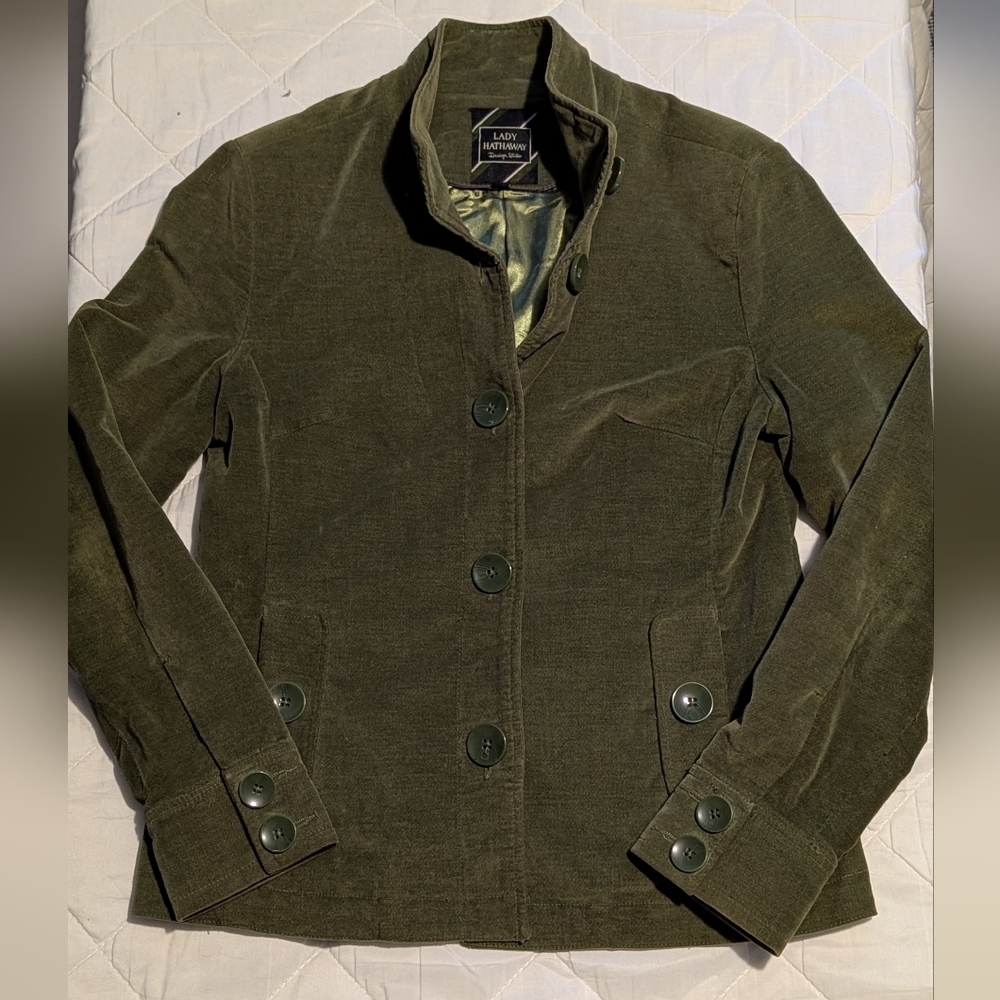 Lady Hagen Green Corduroy Blazer Structured Shoulders